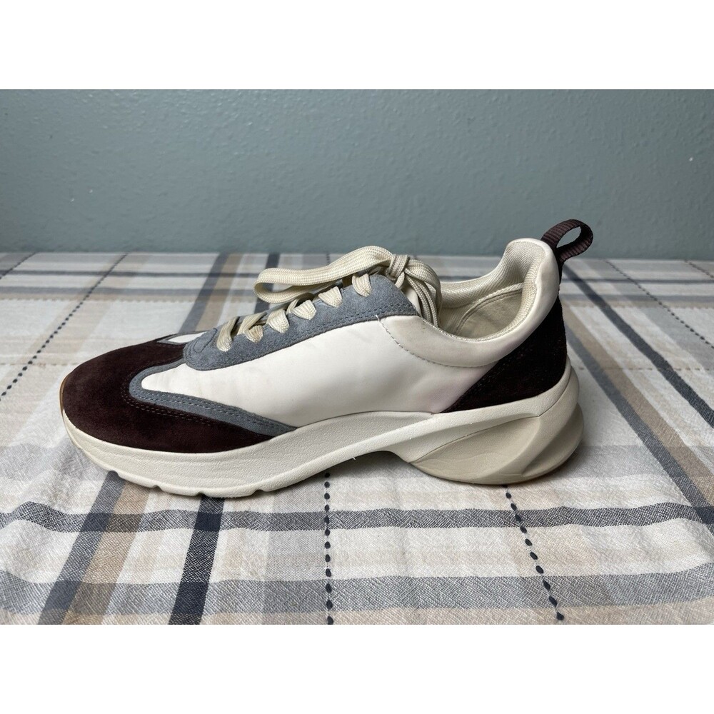 Tory Burch Good Luck Trainer Sneakers Cream Brown Suede Chunky Womens Size 8 - Picture 3 of 10